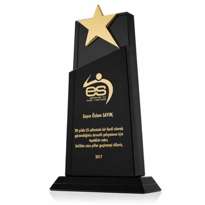 Siyah Yıldızlı Kristal Plaket
