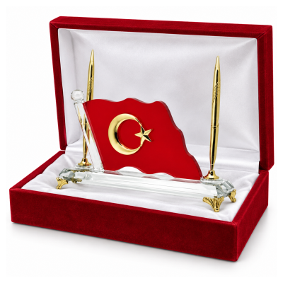 Kristal Türk Bayraklı Masa İsimliği