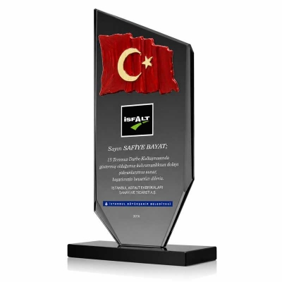 Türk Bayraklı Füme Kristal Plaket