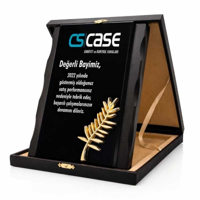 Yaprak Deri Kutulu Cam Ahşap Plaket