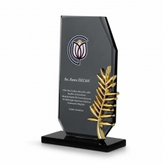 Yaprak Figürlü Füme Kristal Plaket