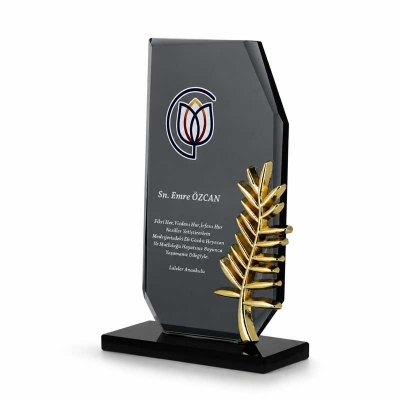 Yaprak Figürlü Füme Kristal Plaket