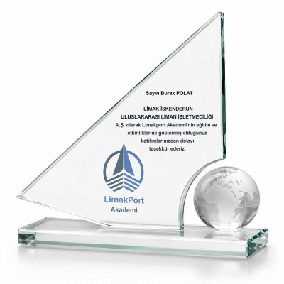 Yelkenli Dünyalı Kristal Plaket