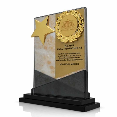Yıldızlı Fasetli Kristal Plaket
