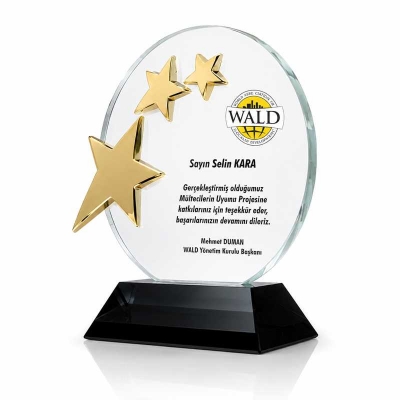 Yuvarlak Yıldızlı Kristal Plaket