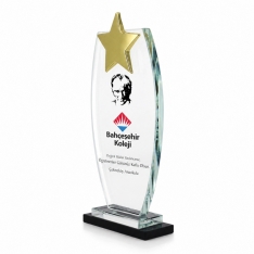 Büyük Yıldızlı Oval Kristal Plaket