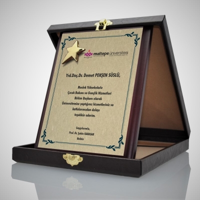 Küçük Yıldızlı Deri Kutulu Plaket