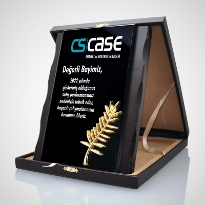 Yaprak Deri Kutulu Cam Ahşap Plaket